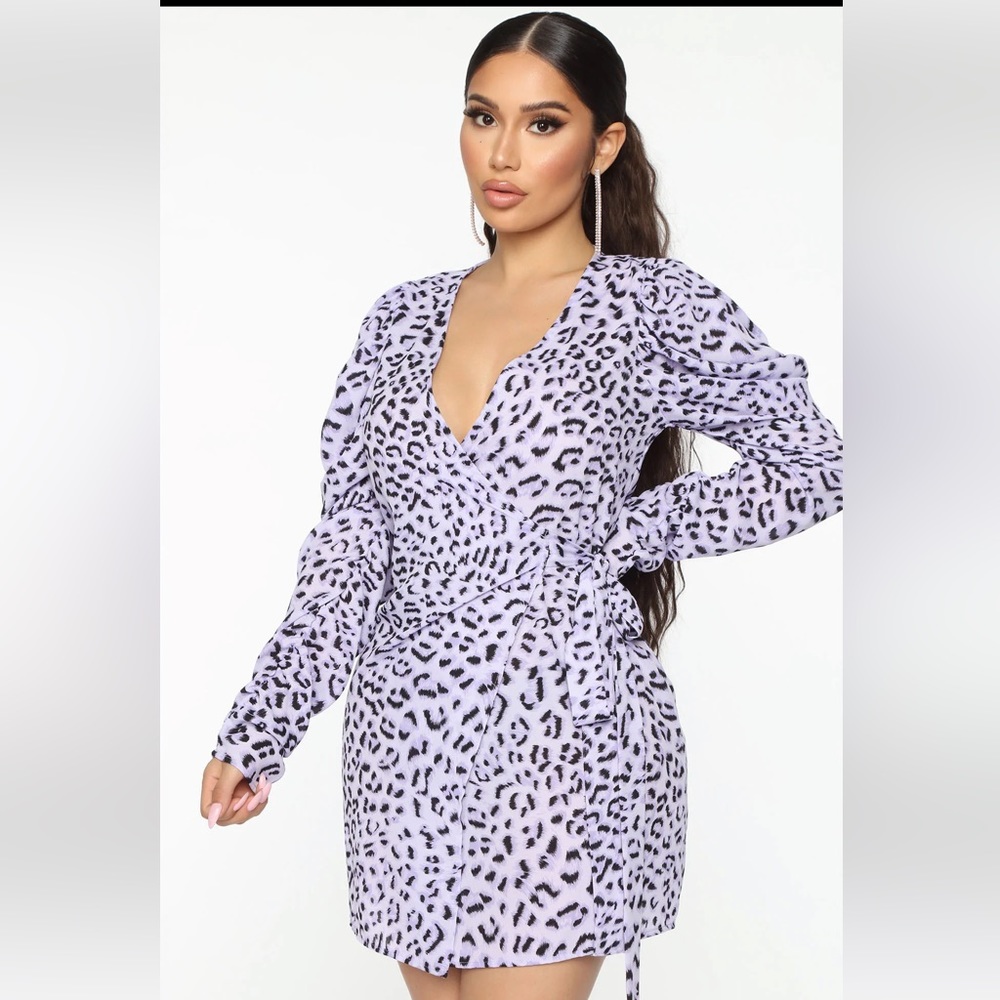 Purple leopard mini dress, size XL